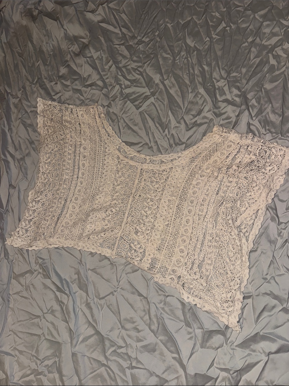 Lace Crochet Short Sleeve Crop Top - Cream
